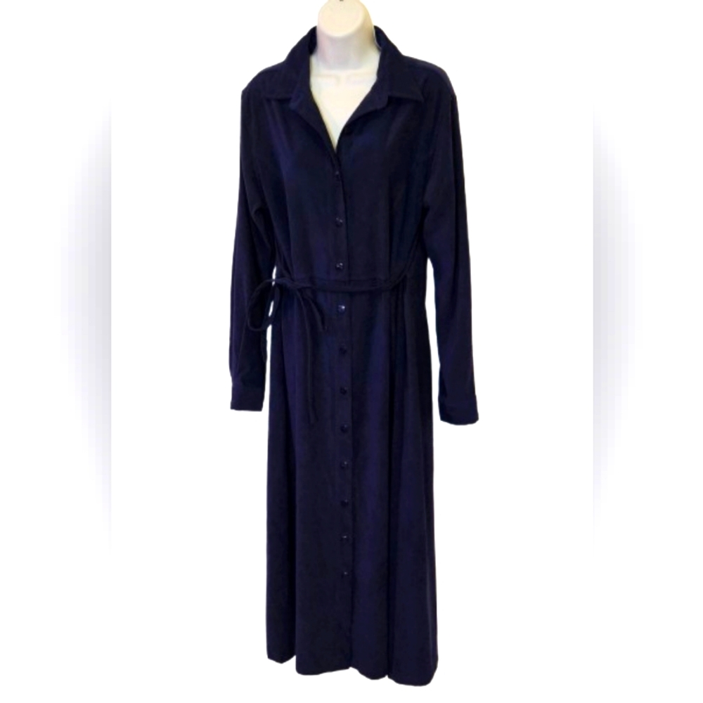 Christopher & Banks Dark Navy Blue Front Button Midi Shirt Dress,Large